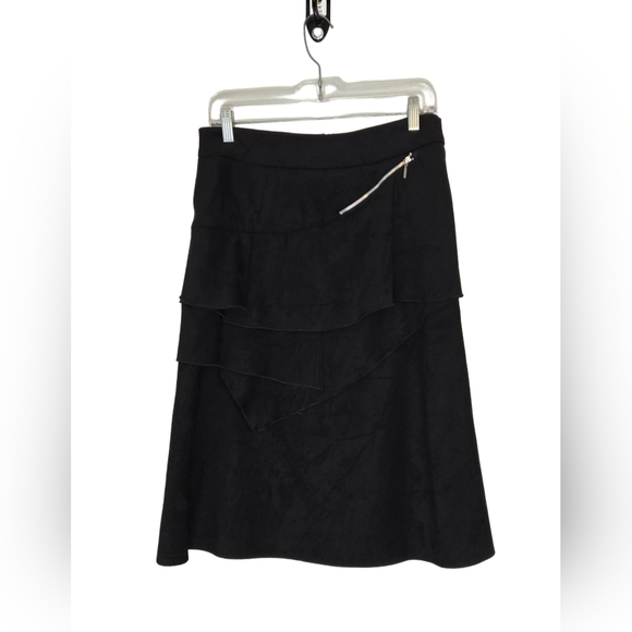 Zoe Black Layered Midi Skirt Size 4 • Asymmetrical Ruffle Style • Made in Canada - Picture 1 of 6